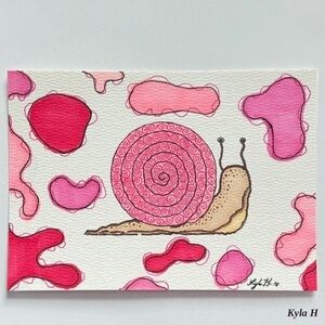 “Sugar Snail Daydream” – Original Watercolor & Marker Pink Cute Pastel Mini Art